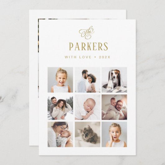 エレガント金ゴールドファミ数々のリフォトグリッド |クリスマス シーズンカード (正面/裏面)