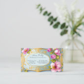 エレガント金ゴールドフィリ結婚グリーピンクイベントプランナー 名刺 (スタンド正面)