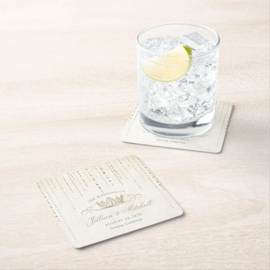 エレガント金ゴールドフェアユタリークラウン結婚ズ スクエアペーパーコースター (インサイチュ)