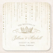 エレガント金ゴールドフェアユタリークラウン結婚ズ スクエアペーパーコースター (正面)