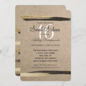 エレガント金ゴールドフェイクとブラックストローク 招待状 (正面/裏面)