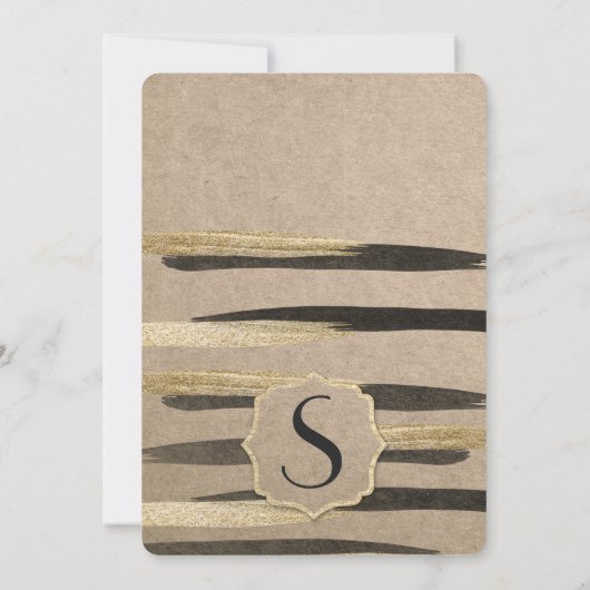 エレガント金ゴールドフェイクとブラックストローク 招待状 (裏面)