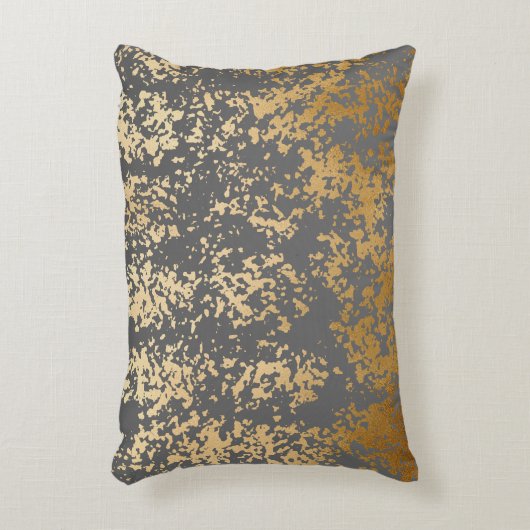 エレガント金ゴールドフェイクと灰色の筆跡 アクセントクッション (正面(垂直))