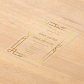 エレガント金ゴールドフェイクアールデコフレームのリハーサル夕食会 アクリル招待状 (レイダウン)