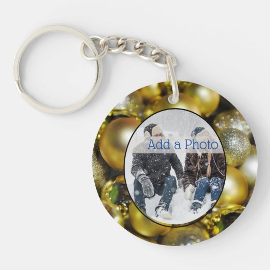 エレガント金ゴールドフェイククリスマスファミリー写真フレーム キーホルダー (正面)