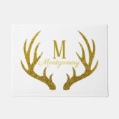 エレガント金ゴールドフェイクグリッターディアー〔雄ジカの〕枝角&ホワイト ドアマット (正面)
