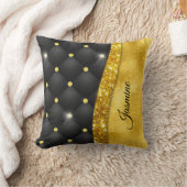 エレガント金ゴールドフェイクグリッターブラックダイヤモンドモノグラム クッション (ブランケット)