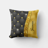 エレガント金ゴールドフェイクグリッターブラックダイヤモンドモノグラム クッション (正面)