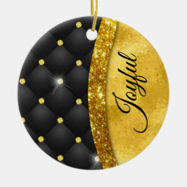 エレガント金ゴールドフェイクグリッターブラックダイヤモンドモノグラム セラミックオーナメント