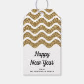 エレガント金ゴールドフェイクグリッターホワイトハッピーニューイヤー ギフトタグ (正面)