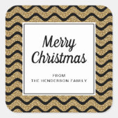 エレガント金ゴールドフェイクグリッターメリークリスマス スクエアシール (正面)