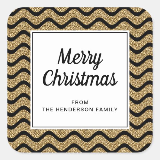 エレガント金ゴールドフェイクグリッターメリークリスマス スクエアシール (正面)
