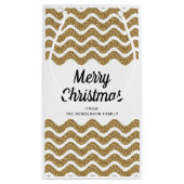 エレガント金ゴールドフェイクグリッターメリークリスマス スモールペーパーバッグ (裏面)