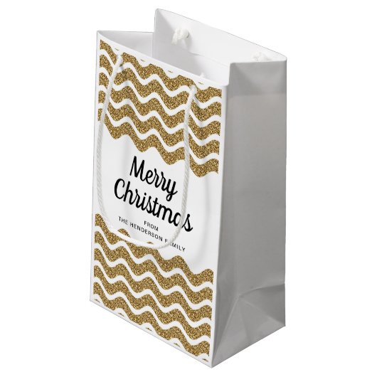 エレガント金ゴールドフェイクグリッターメリークリスマス スモールペーパーバッグ (裏面アングル)