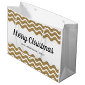 エレガント金ゴールドフェイクグリッターメリークリスマス ラージペーパーバッグ (正面アングル)