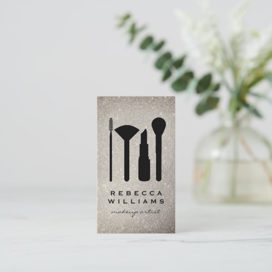 エレガント金ゴールドフェイクグリッター化粧設定 名刺 (スタンド正面)