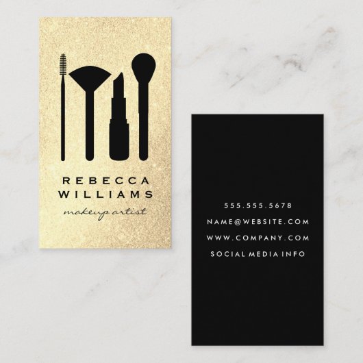 エレガント金ゴールドフェイクグリッター化粧設定 名刺 (正面/裏面)