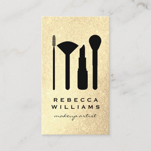 エレガント金ゴールドフェイクグリッター化粧設定 名刺 (正面)