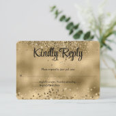 エレガント金ゴールドフェイクグリッター&フォイル結婚式RSVPカード 出欠カード (スタンド正面)