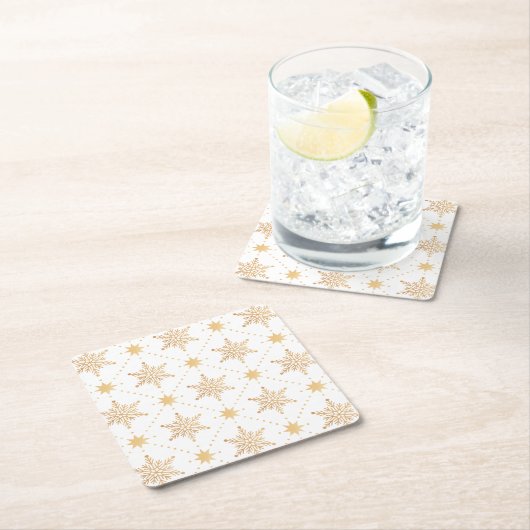 エレガント金ゴールドフェイクスノーフレーク スクエアペーパーコースター (インサイチュ)