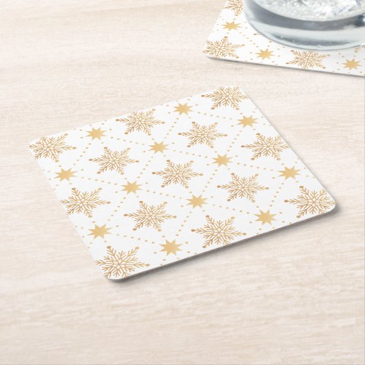 エレガント金ゴールドフェイクスノーフレーク スクエアペーパーコースター (アングル)