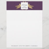 エレガント金ゴールドフェイクドラゴンフライデュオオンパープルリネン レターヘッド (正面)