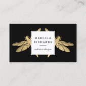 エレガント金ゴールドフェイクドラゴンフライデュオオンブラック 名刺 (正面)