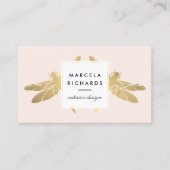 エレガント金ゴールドフェイクドラゴンフライ・デュオ・オン・ピンク 名刺 (正面)