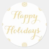 エレガント金ゴールドフェイクハッピーホリデーズスノーフレークスホワイト ラウンドシール (正面)