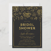 エレガント金ゴールドフェイクフローラブライダルシャワー招待 招待状 (正面)