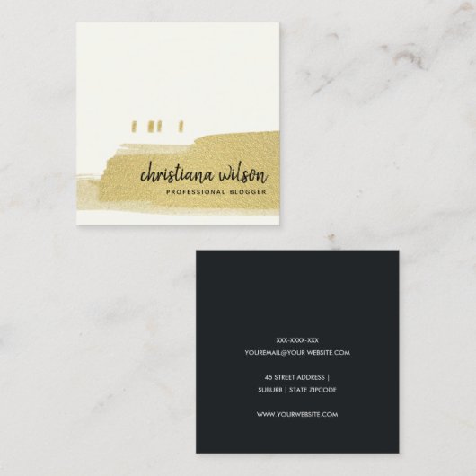 エレガント金ゴールドフェイクブラック筆跡S スクエア名刺 (正面/裏面)