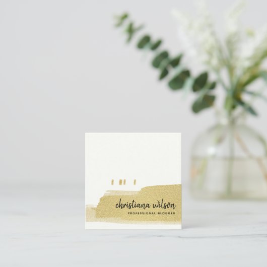 エレガント金ゴールドフェイクブラック筆跡S スクエア名刺 (スタンド正面)