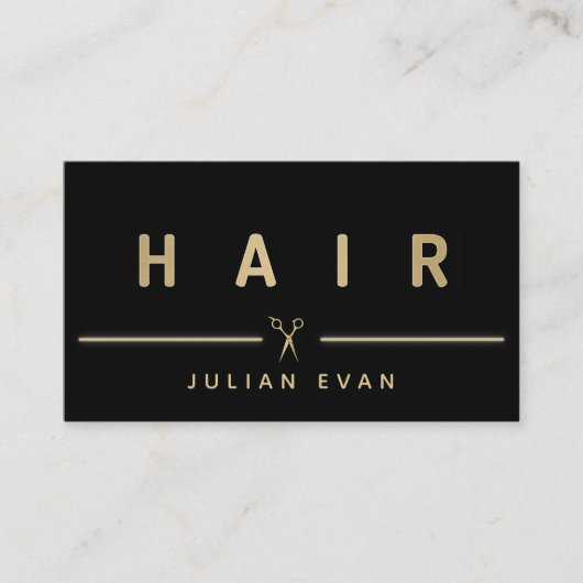 エレガント金ゴールドフェイクヘアはさみ美容師ブラック 名刺 (正面)