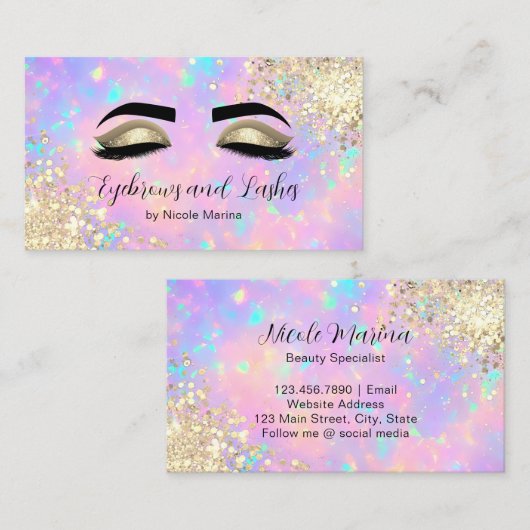 エレガント金ゴールドフェイクホログラフィックアイブラッシュアイブロースパ 名刺 (正面/裏面)