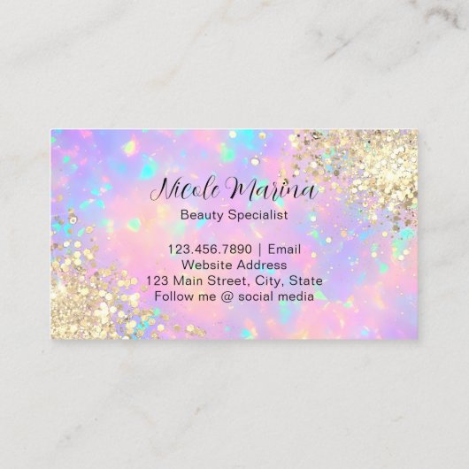 エレガント金ゴールドフェイクホログラフィックアイブラッシュアイブロースパ 名刺 (裏面)