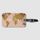 エレガント金ゴールドフェイクマップほこりっぽいバラ旅行 ラゲッジタグ (正面横)
