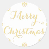エレガント金ゴールドフェイクメリークリスマス雪片ホワイト ラウンドシール (正面)