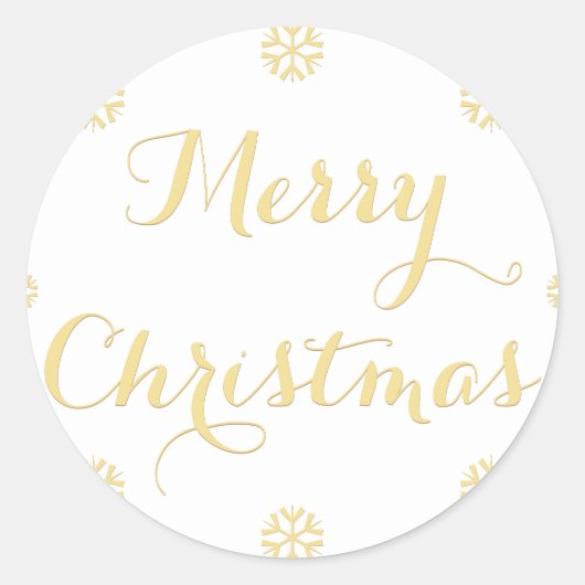 エレガント金ゴールドフェイクメリークリスマス雪片ホワイト ラウンドシール (正面)