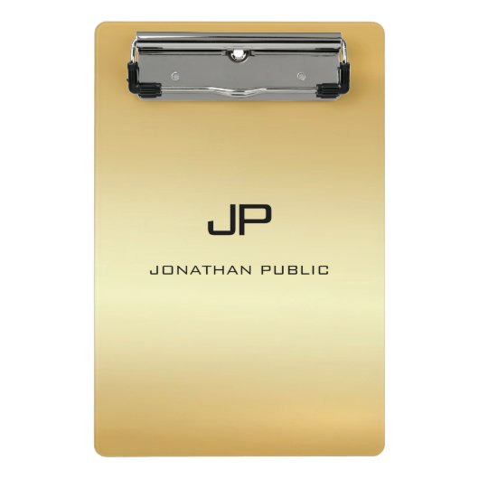 エレガント金ゴールドフェイクモノグラム ミニクリップボード (正面)