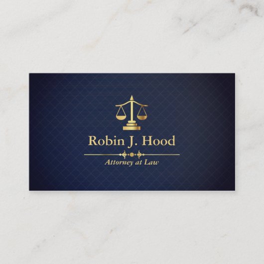 エレガント金ゴールドフェイクリブラダークブルーグリッド弁護士 名刺 (正面)