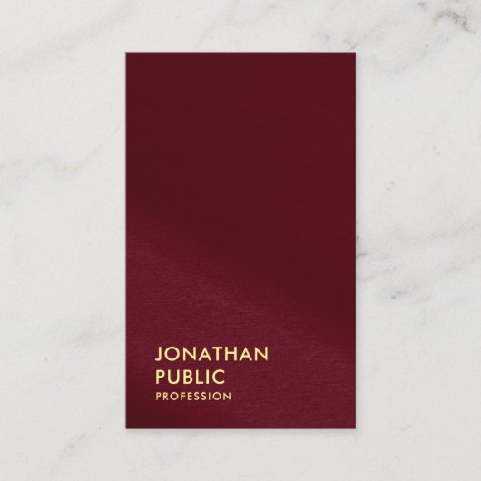エレガント金ゴールドフェイク文字テンプレートブルガンディレッドラックス 名刺 (正面)