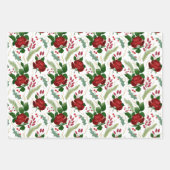 エレガント金ゴールドフェイク水色バラパインベリー ラッピングペーパーシート (正面3)