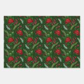 エレガント金ゴールドフェイク水色バラパインベリー ラッピングペーパーシート (正面2)