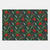 エレガント金ゴールドフェイク水色バラパインベリー ラッピングペーパーシート (正面)