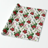 エレガント金ゴールドフェイク水色バラパインベリー ラッピングペーパー (アンロールド)