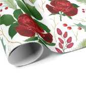 エレガント金ゴールドフェイク水色バラパインベリー ラッピングペーパー (ロールコーナー)