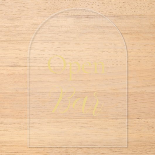 エレガント金ゴールドフェイク箔アーチアクリルオープンバー標識 アクリル招待状 (正面)