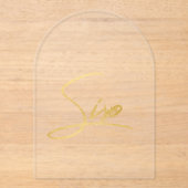 エレガント金ゴールドフェイク箔アーチアクリルテーブル番号 アクリル招待状 (正面)