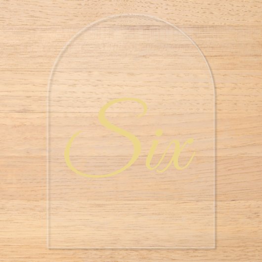 エレガント金ゴールドフェイク箔アーチアクリルテーブル番号 アクリル招待状 (正面)