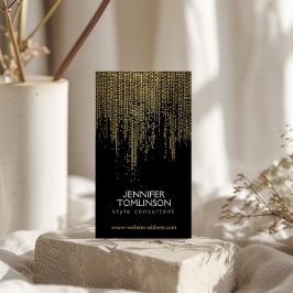 エレガント金ゴールドフェイク紙吹雪ドットのパターン黒 名刺